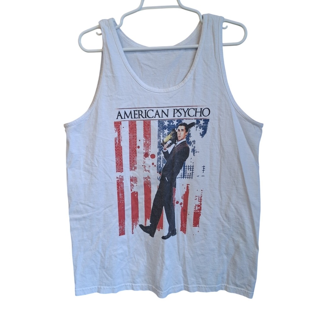 American Psycho Graphic Tank Top Unisex Large White Movie Horror EUC